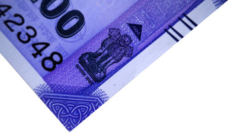 Close-up view of Rs or INR 100 bank note or paper currency
