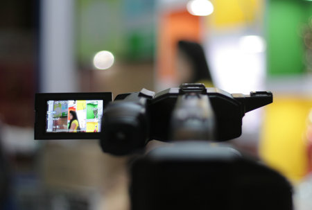 Close-up view of LCD view finder of a DSLR camera during photoshootの写真素材