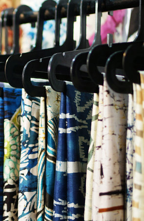 Close-up view of indian woman fashion dress sarees in retail shop display
