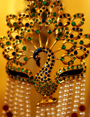 Close-up view of Indian woman artificial or imitation jewlry Neck lace in shop displayの写真素材