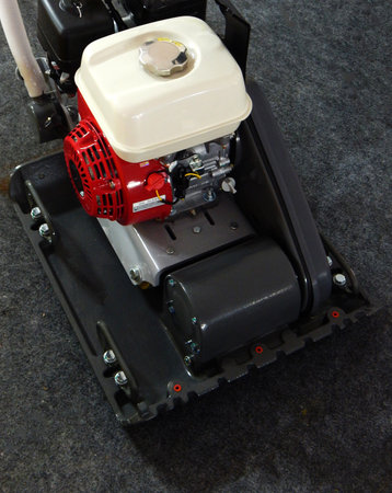 close-up view of portable road construction machinery