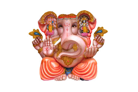 Close-up of Indian hindu God Ganesha Idol isolated on white backgroundの写真素材