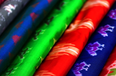 Close-up view of indian woman fashion dress sarees in retail shop display