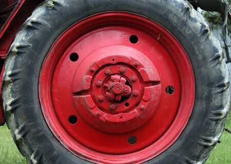 Red tractor wheelの写真素材