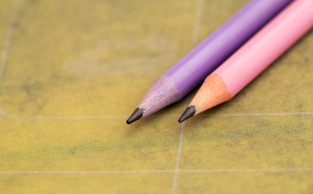 Calligraphy concept - pink and lilac pencilsの写真素材