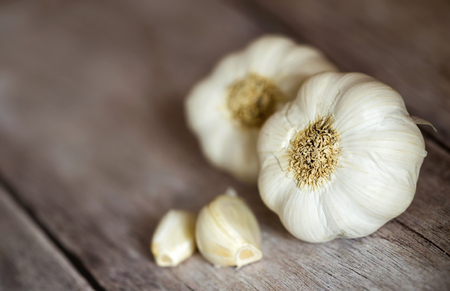 Fresh white garlic - healthy eating vegetable food on the tableの写真素材