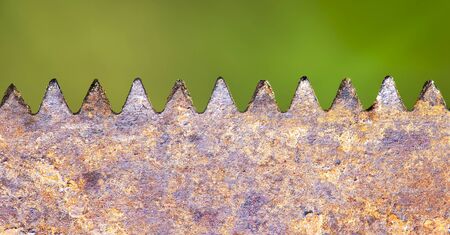 Hand tool, equipment - web banner of a rusty saw blade close-upの写真素材