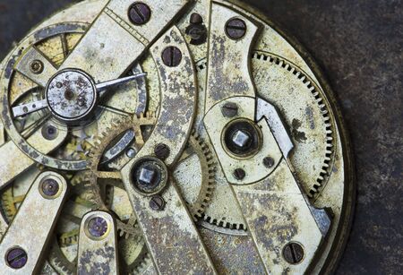 Gears of a vintage metal business clock watch close-up background, time mechanism, timing concept