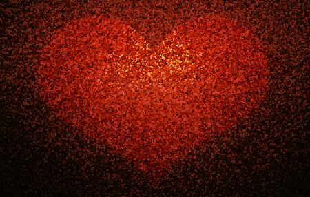Red glitter textured heart, empty valentines day party abstract backgroundの写真素材