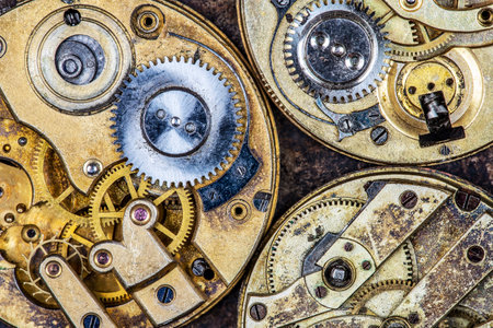 Gears of vintage business golden clockwork mechanism, time management concept