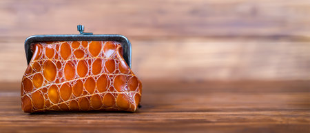 Brown vintage leather wallet. Inflation or money savings banner.の写真素材