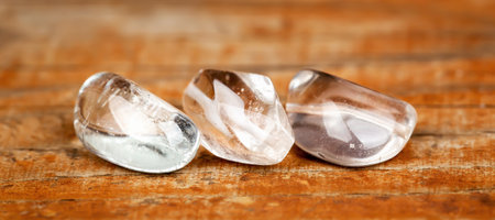 Healing stones, rock crystals or quartz. Alternative therapy, spiritual vibration web banner.の写真素材