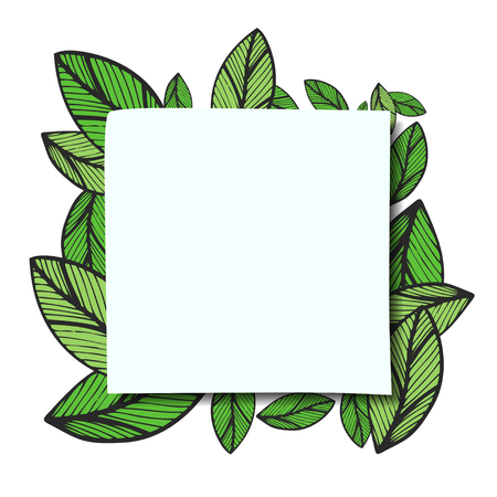 paper sheet on a background of green leavesのイラスト素材