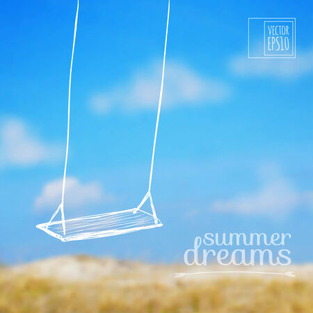 illustration  Sketch on summer holiday on the background images  swing on a rainbowのイラスト素材