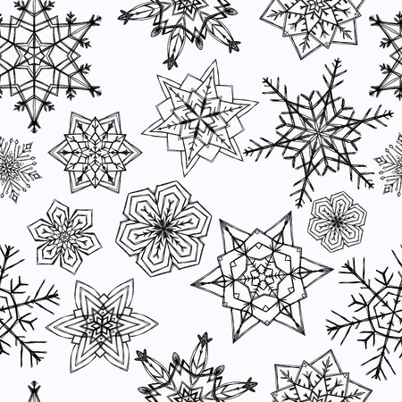  Seamless pattern with snowflakes, black and whiteのイラスト素材