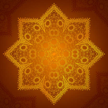 vector illustration. Background with gold lace circular ornamentのイラスト素材