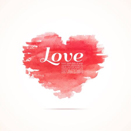Vector illustration. Watercolor card -  Red  heart with text.のイラスト素材
