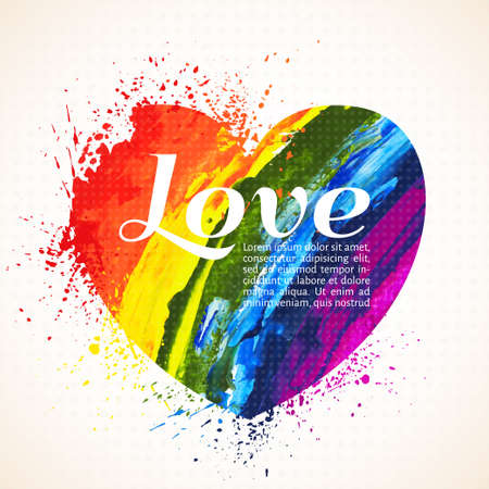 Vector illustration. Colorful heart painted with a palette knife and spray paint, isolated on white background.のイラスト素材