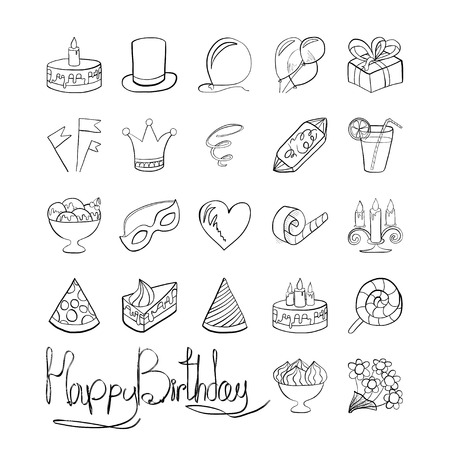Vector illustration. Doodle. Icons on a theme birthday isolated on white backgroundのイラスト素材