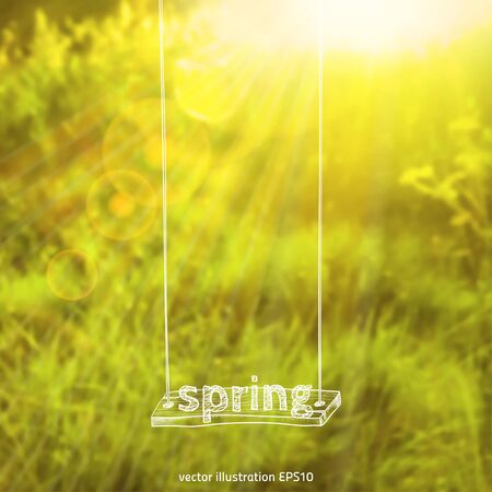 Vector illustration. Blurred picture of the solar meadow with sketch - swingsのイラスト素材