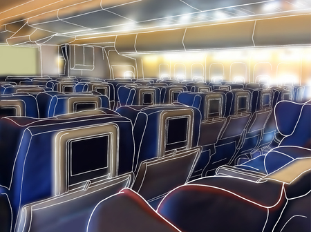 illustration. sketch - the aircraft cabin  on a background of blurred photoのイラスト素材
