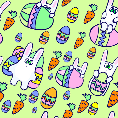vector illustration. seamless from Doodle decorative eggs and bunnies for Easter,のイラスト素材