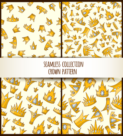 Doodle seamless pattern with golden crownsのイラスト素材