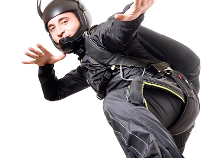 Man in helmet isolated on white backgroundの写真素材