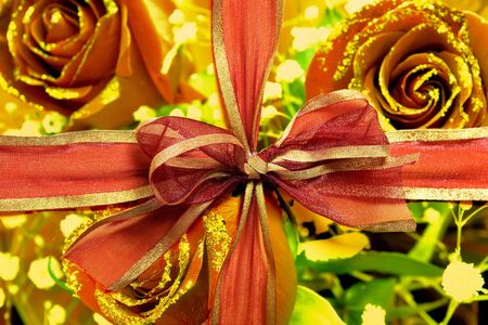 red bow and roses collageの写真素材