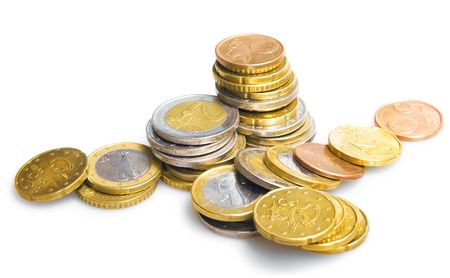 Euro coins isolated on whiteの写真素材