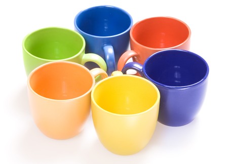 Color cups isolated on white background.の写真素材