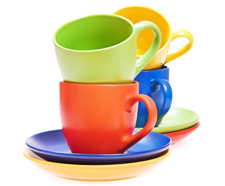 Color cups isolated on white background.の写真素材