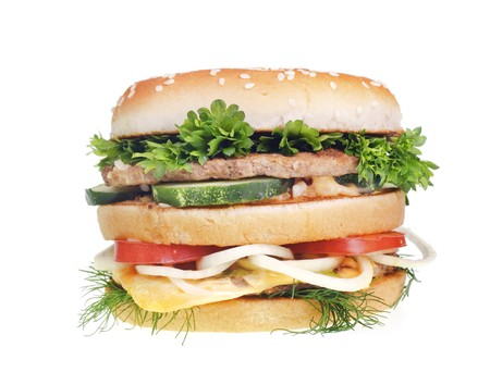 Cheeseburger isolated on white background.の写真素材