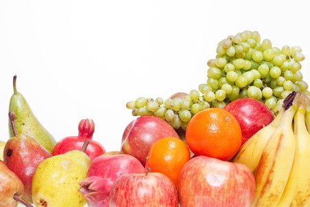 Fresh vegetables and fruits isolated on white backgroundの写真素材