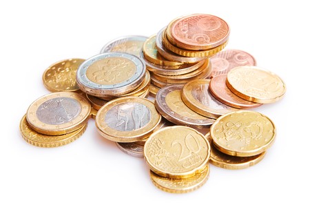 Euro coins isolated on whiteの写真素材
