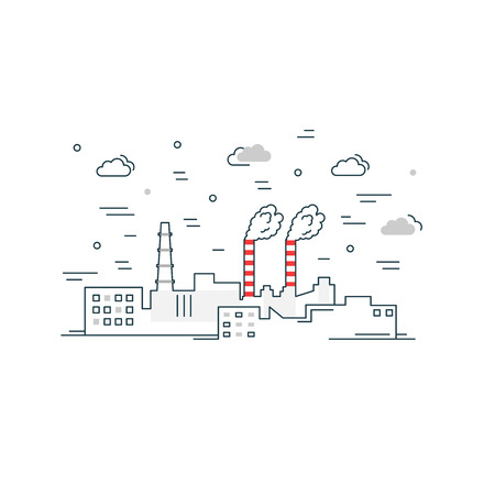 Industrial factory buildings icon. outline illustration. Factory Landscape.のイラスト素材