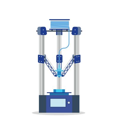 3d Printing Machine printing a piece of plastic. Flat vector isolated icon.