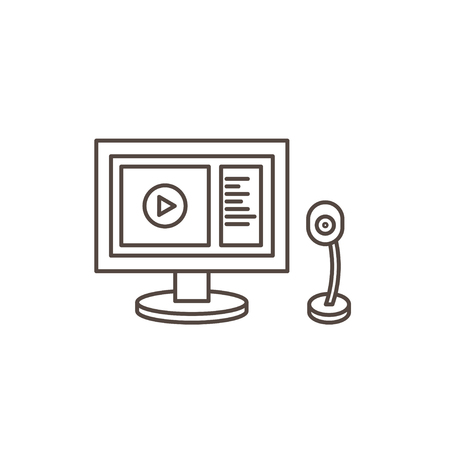 Online webinar line Icon. Monitor and webcam.のイラスト素材