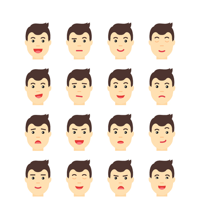 set of isolated man faces. Man Expressing different emotions.のイラスト素材