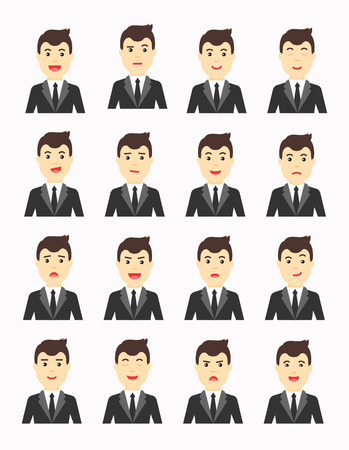 Business man Expressing different emotions. Man in suit avatars set.のイラスト素材