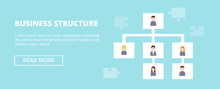 Business Structure horizontal banner with workers hierarchy. Flat design concept of delegating.のイラスト素材