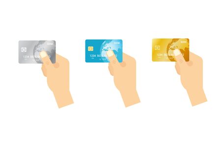 Payment concept. Hands holding credit cards - flat vector set.のイラスト素材
