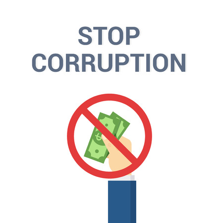Hand puts bribe - vector illustration in flat style. Stop Corruption concept.のイラスト素材