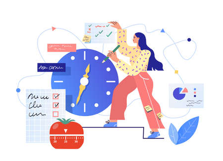 Time planning vector illustration. Efficient and productive work conceptのイラスト素材