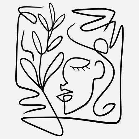 Vector hand drawn abstract face illustration in modern trendy style.のイラスト素材