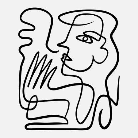 Vector hand drawn abstract face illustration in modern trendy style.のイラスト素材