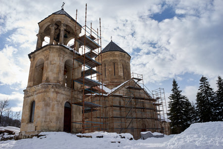 Snowy nature landscape on a snowy dayのeditorial素材