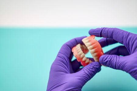 Dental Technician Making Handmade Dental Prosthesis In A Work Shopの写真素材