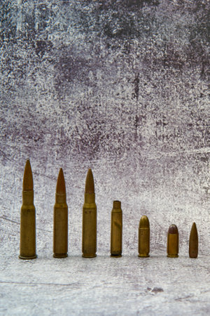 Aligned bullets of different calibres.の写真素材