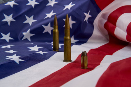 Rifle ammunition with a US flag.の写真素材